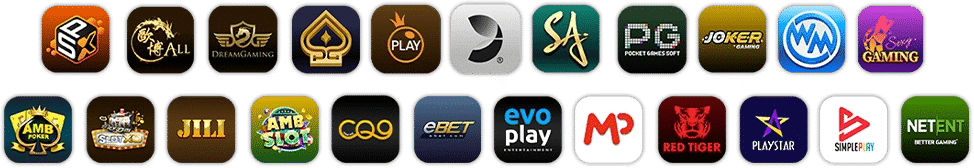 SpadeGaming, Allbet, Dream Gaming, Pragmatic Play, Playtech, Microgaming, SA Gaming, PG SOFT, Joker Gaming, WM Casino, Sexy Gaming, AMB Poker, SlotXO, JILI, AMB Slot, CQ9, eBET, Evoplay, Microgaming (MP), Red Tiger, PlayStar, SimplePlay, NetEnt